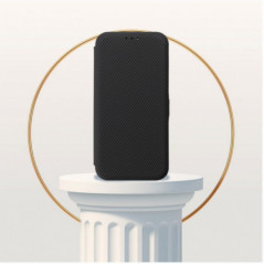 Motorola Moto G35 Book Handytaschen FOLIO Side Magnet Elegant, Kohlenstoffmuster  Schwarz