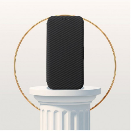 Motorola Moto G35 Book Handytaschen FOLIO Side Magnet Elegant, Kohlenstoffmuster  Schwarz