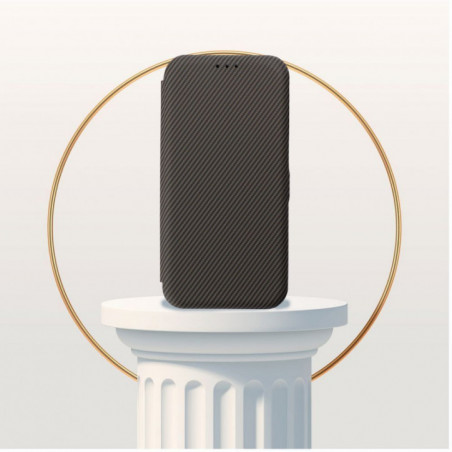 Motorola Moto G75 Book Handytaschen FOLIO Side Magnet Elegant, Kohlenstoffmuster  Braun