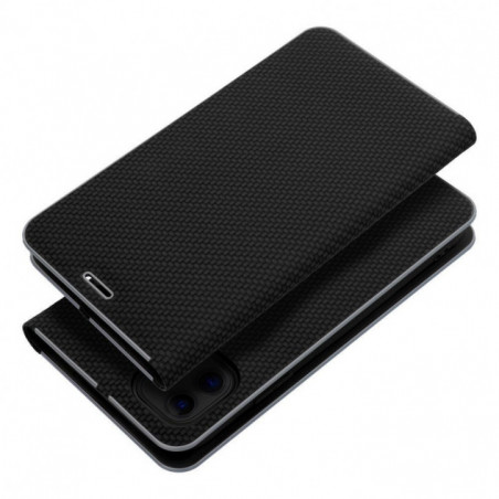 Apple iPhone 17 Pro Book Handytaschen LUNA Book Carbon Kohlenstoff-Faser, Elegant  Schwarz