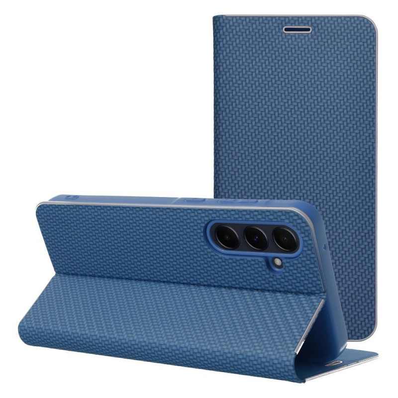 Samsung Galaxy S25 Edge Book Handytaschen LUNA Book Carbon Kohlenstoff-Faser, Elegant  Blau