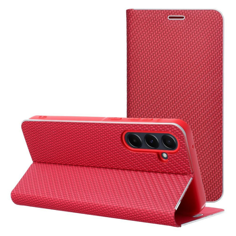 Samsung Galaxy S25 FE Book Handytaschen LUNA Book Carbon Kohlenstoff-Faser, Elegant  Rot