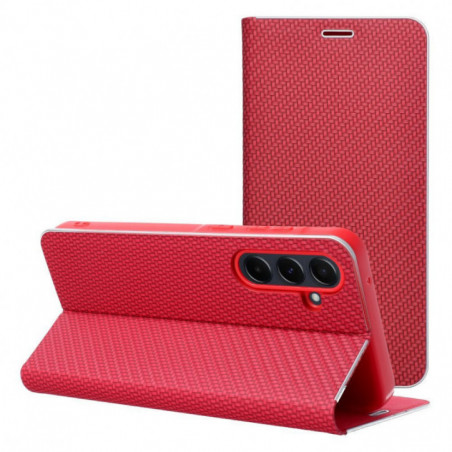 Samsung Galaxy S25 FE Book Handytaschen LUNA Book Carbon Kohlenstoff-Faser, Elegant  Rot