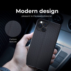 XIAOMI Redmi Note 10 5G Book Handytaschen LUNA Book Carbon Kohlenstoff-Faser, Elegant  Schwarz 