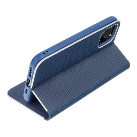 Apple iPhone 13 mini Book Handytaschen LUNA Book Carbon Kohlenstoff-Faser, Elegant  Blau